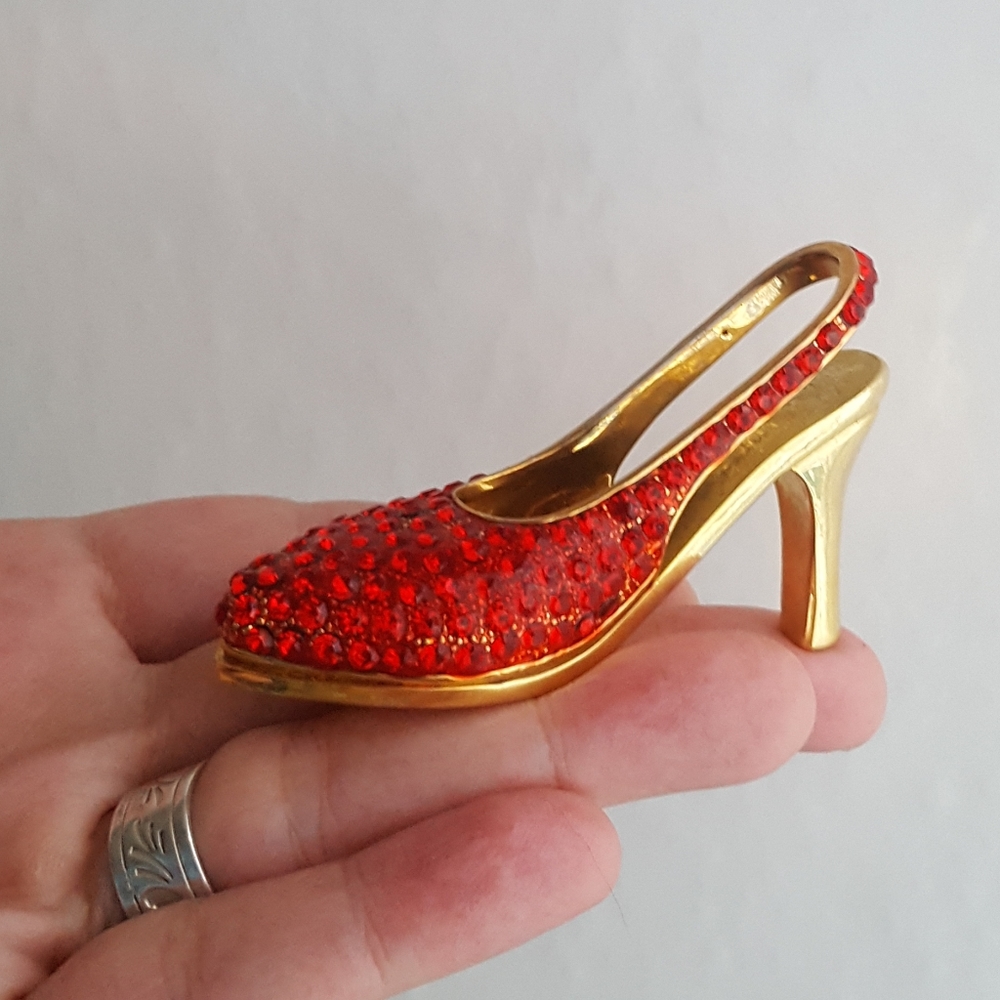 🌙Red Rhinestone Pave Crystal High Heel Miniature Shoe - Picture 7 of 10